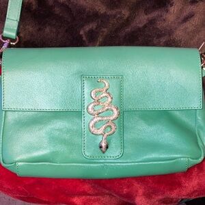 Green leather House of Harlow 1960 Shoulder Bag with Snake Detail